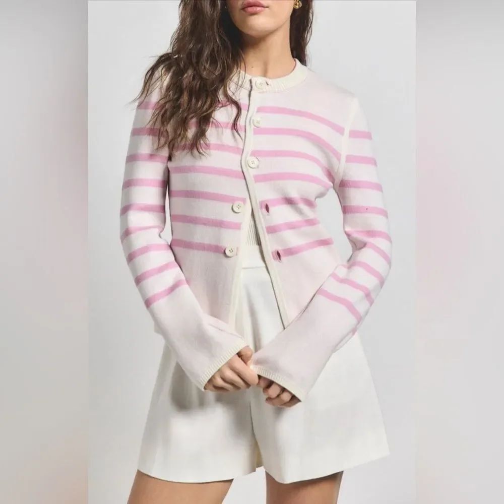 NEW! Derek Lam 10 Crosby Pink Venetian Striped Wool Blend Reversible Cardigan